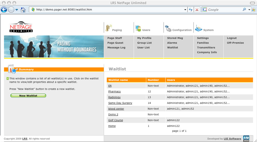 NetPage Unlimited Wait List Screen